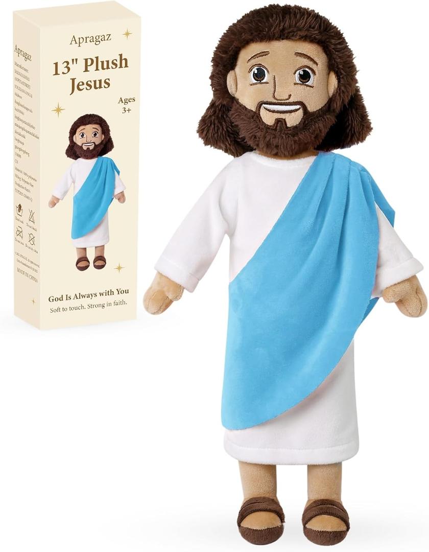 Apragaz 13" Jesus Plush Doll, Jesus Plushies for Kids, Soft & Comfort Christian Toy, Christian Faith Plushie Faith-Based Gift for Boys Girls, Sunday School, Bible Learning, Easter & Christmas(Blue)