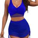 Blooming Jelly Womens High Waisted Bikini Sets Swim Skirt Mesh Swim Suits 2025 2 Piece Tummy Control Bathing Suits (Large, Royal Blue)