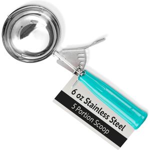 Restaurantware Met Lux 6 Ounce Portion Scoop 1 Durable Disher Scoop - Thumb Trigger Teal Stainless Steel Ice Cream Disher For Portion Control For Ice Cream Mashed Potato And Cookie Dough