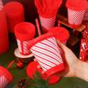 Skylety 36 Pcs Bulk Christmas Candy Plastic Cups with Straws and Lids for Coworkers Employee 16 oz Red White Candy Cups Xmas Tumbler Reusable for Team Nurse Teacher Office Staff Hot Chocolate, 4Style