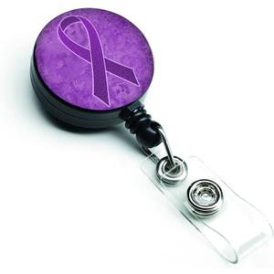Caroline's Treasures AN1207BR Purple Ribbon for Pancreatic and Leiomyosarcoma Cancer Awareness Retractable Badge Reel, Belt Clip, Multicolor