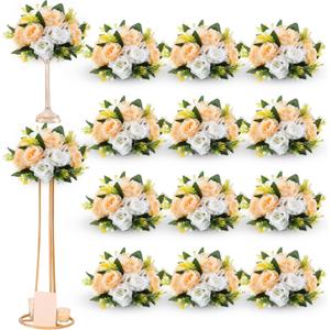 Hotop 12 Pcs Artificial Rose Flower Balls for Centerpieces, Silk Roses Kissing Balls Romantic Faux Floral Arrangements for Engagement Wedding Home Decor (Champagne,White)