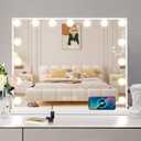 Vanity Mirror with Lights 15LED Bulbs 3 Lighting Modes Lighted Makeup Mirror for Desk or Wall-Mount Hollywood Vanity Mirror with USB Charger Port and 10X Magnification (22"x18")
