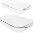 Pyrex Basics Clear Glass Oblong Baking Dish Set, 2-Piece Value Pack (3-Quart & 2-Quart) - Oven, Microwave and Dishwasher Safe, Perfect for Casseroles, Deserts, Food Preparations and so much More - Made in USA