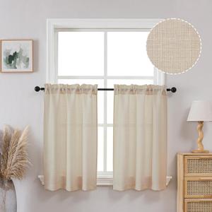 OVZME Faux Linen Natural Linen Curtains Tiers 2 Panels, Light Filtering Soft Airy Farmhouse Slub Window Curtain Panels, 36 Inch Length Drapes for Living Room Bedroom Dining Room Home Decor, 30x36 Inch
