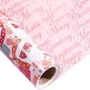 LeZakaa Christmas Pink Wrapping Paper Jumbo Roll for Kids Girls, Pink Santa Claus & Merry Christmas Lettering Reversible Design for Festive Holiday, Family Gathering, 24 inches x 100 Feet