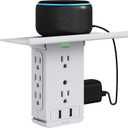 Socket Wall Shelf-CFMASTER 10 Port Surge Protector Wall Outlet, 8 Electrical Outlet Extenders and 2 USB Ports 2.4A, with Removable Built-In Shelf, FCC Listed (1, Gray) (Grey)