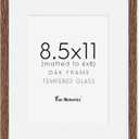 Picture Frame 8.5x11, Natural Oak Wood 8.5 x 11 Photo Frame, 8.5 by 11 Frame for Wall, 8.5x11 Picture Frame with Mat for 6x8, Tempered Real Glass, Walnut Color, Set of 1