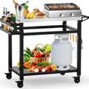 32"x 20" Stainless Steel Outdoor Grill Table, Movable Grill Cart, Outdoor Kitchen Island Prep Stand Station, Pizza Oven Table, Grill Stand Fits Griddle 17" 22", Rolling Bar Cart with 5 Utensil Hooks