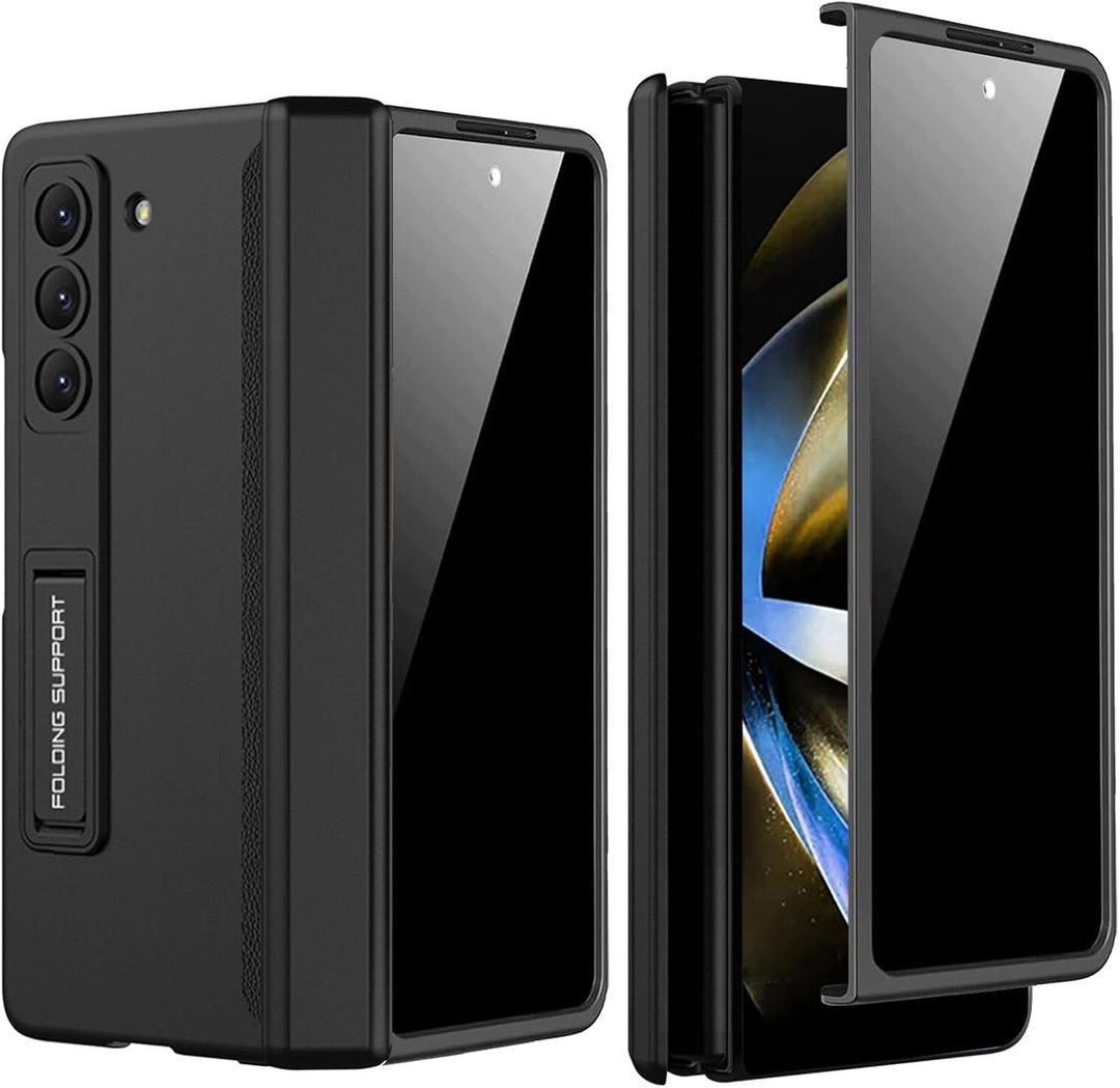 PUROOM for Samsung Galaxy Z Fold 5 Case with Privacy Screen Protector, New Magnetic Coverage Hinge Protective All-Inclusive & Built-in Adjustable Kickstand Shockproof Case (Black)
