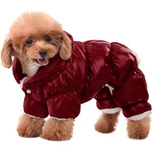 AOFITEE Dog Coat, Dog Winter Jacket, Fullbody Dogs Winter Coat Snowsuit, Waterproof Pet Puffer Jacket Snow Suit with Legs, Pet Fleece Vest, Cold Weather Coats for Small Dogs, Christmas Red L (Burgundy)