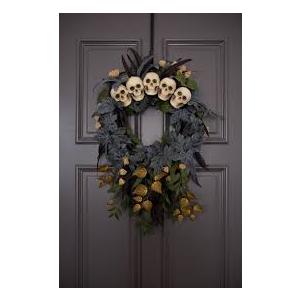 Suncalla Halloween Wreath for Front Door 24 Inch Large Artificial Skulls Black Artificial Roses, Skeleton, Maple Leaves Outdoor Wreath Decor, Scary Creepy Halloween Decorations for Front Door and Wall