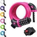 NDakter Bike Lock, 4/5.6 Feet Bicycle Cable, High Security 5 Digit Resettable Combination Coiling Bicycle Lock, Heavy Duty Anti Theft Cable with Mounting Bracket, 1/2 Inch Diameter (12mm) (Pink)