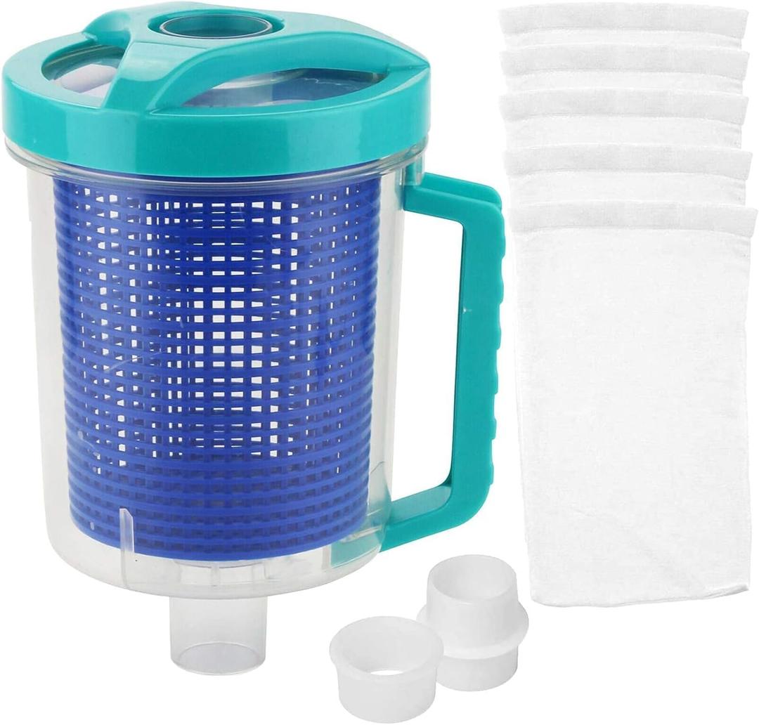 Pool Leaf Catcher Canister, in-line Leaf Canister for Pool Spa Cleaner, with Mesh Basket &Skimmer Socks,Fits Suction Manual & Automatic Pool Cleaners, Blue