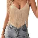 SweatyRocks Women's Fringe Sleeveless Boho Tassel Tank Top Slim Fit Cami Summer Tops (X-Large, Apricot)