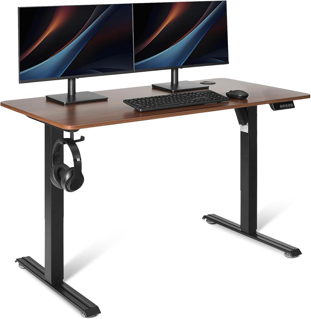 Amazon Basics Electric Standing Desk, Height Adjustable Home Office Desk with Memory Buttons and Electronic Display, 47" x 24", Black/Walnut Effect, 47" x 24" x28"-45.7''