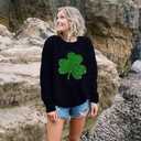 FAYALEQ St Patrick's Day Sweatshirt Women Shamrock Sequin Pullover Clover Hoodie Holiday Long Sleeve Tops (Black, S)