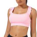 TDCQZY Women's Sports Bras Ruffled Y Back Padded Racerback Supportive Workout Yoga Bra (Pink, XL)