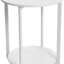 Household Essentials Jamestown Round Side End Table with Storage Shelf Scandinavian White and White Metal