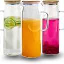 50oz Glass Pitcher with Lid, Glass Water Carafe with Handle, Fridge Water Jug Cold or Hot Beverages, Iced Tea, Milk, Juice (set of 3)