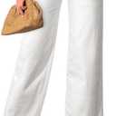 Sidefeel Women's Wide Leg Jeans High Waisted Stretchy Jeans Straight Leg Zimbaplatinum Ankle Denim Pants with Slant Pockets (8, White)