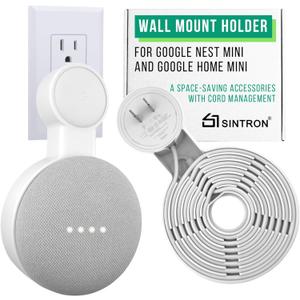 Sintron 2X Outlet Wall Mount Holder for Nest Mini and Home Mini, Space-Saving Accessory with Cord Management for Google Smart Speakers 1st & 2nd Gen, No Messy Wires or Screws