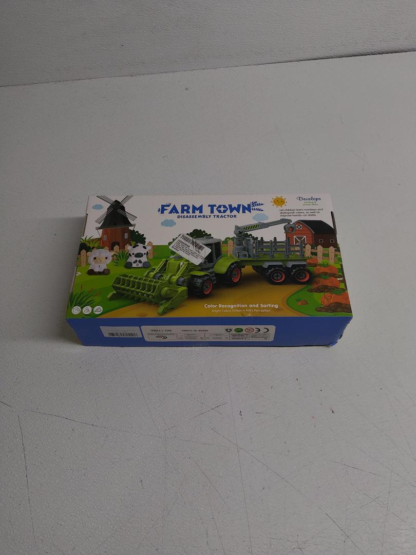 Asago Tractor Car Toy with Trailer and 10 Farm Animals Finger Toys for Toddler, Kids 2 3 4 5 6, Assembly Need 62Pieces Contruction Harvester Take Part Vehicle