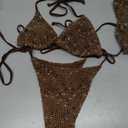 MakeMeChic Women's 3 Piece Crochet Bikini Sets with Cover Up Skirt | Summer Bathing Suit, Halter Triangle, Swimsuits (Brown, S)