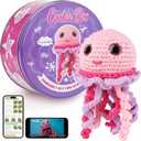 Cookie Box Crochet Kit for Beginners - Learn to Craft Amigurumi Stuffed Animals - Knitting Gift for Kids (13+) and Adults - Beginner-Friendly Yarn - Stitch-by-Stitch Video Tutorial - Jellyfish Jenny (Pink and Purple)