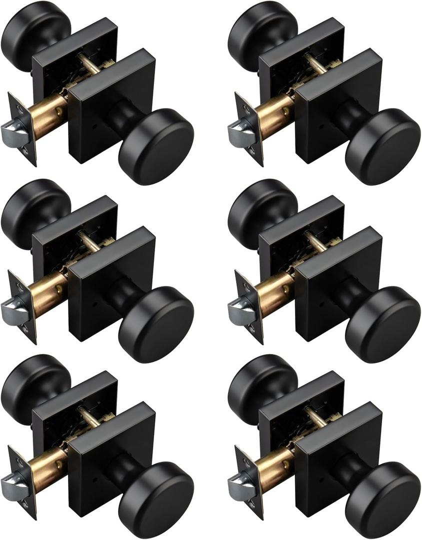 STARPY Black Door Knobs with Square Rosette, Interior Door Handles for Bath & Bed, Heavy Duty Door Knob with Lock, Black