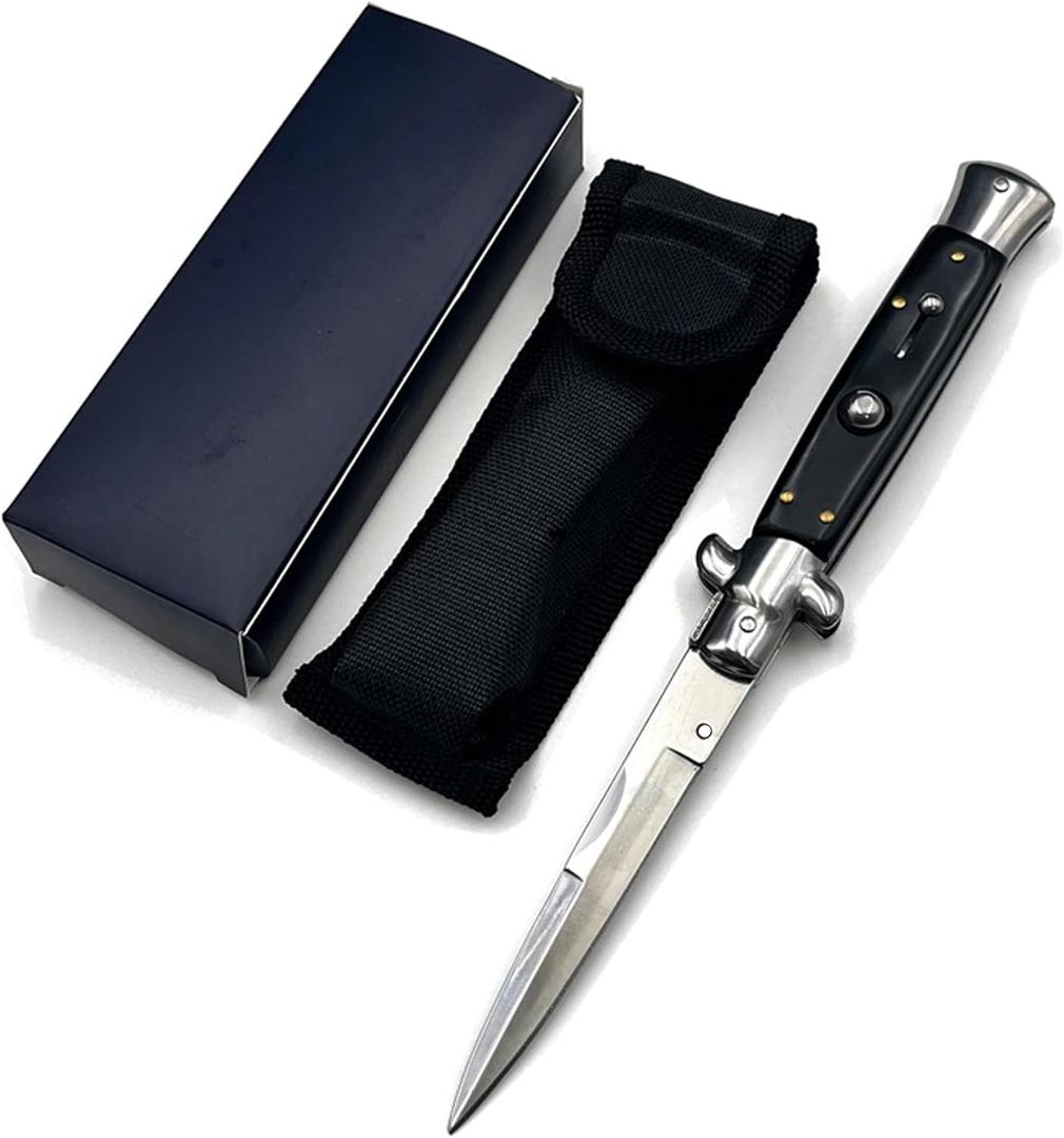 Outdoor Pocket Hunting Knife, push button Knife,Suitable For Camping Hunting Survival (Black)