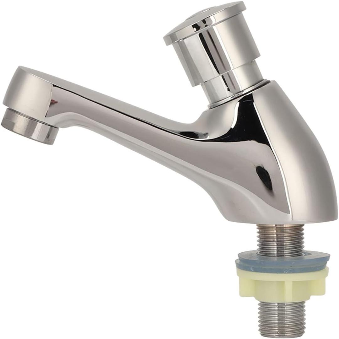 Basin Faucet, G1/2 Self Closing Single Cold Type Water Faucet, Time Delay Push Button Sink Water Saving Tap for Bathroom Kitchen Hotel Basin Faucet, G1/2 Self Closing Single Cold Type Water Faucet, Time Delay Push Button Sink Water Saving Tap for Bathroom Kitchen Hotel