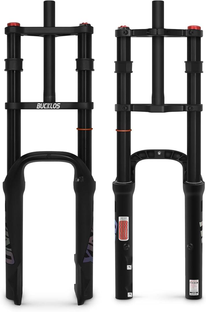 BUCKLOS 20 x 4.0 inch Fat Tire Electric Bike Air Suspension Fork Travel 180mm, QR 9 x 135mm Straight Tube 1 1/8 MTB Dual Crown Bicycle Front Forks Disc Brake for Ebike Snow Beach Mountain Bike ect