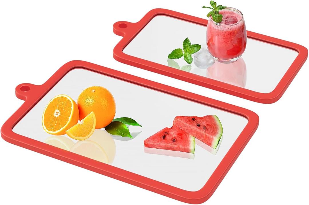 Freshmage 2Pcs Tempered Glass Cutting Boards for Kitchen, Glass Cutting Board Set (10"x6" & 12"x8") with Non-Slip Silicone Edges and Hanging Hole, Clear Cutting Board for Countertop & Everyday Prep