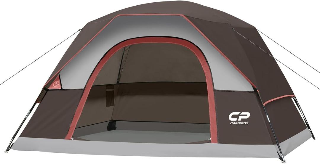 CAMPROS CP Camping Tent 2/4/6 Person, Waterproof Windproof Double Layer Dome Tent, Easy Setup with Large Mesh Windows & Wide Door for Outdoor Camping Backyard (Brown)