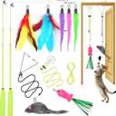 ChicWow Interactive Retractable Cat Wand & Hanging Toys for Cats  2 Wands, 2 Hanging, 7 Teaser Cat Toys for Indoor Adult Cats Kitten, Includes Feather, Mouse, Fish, Worm, 1 Spare Elastic Rope