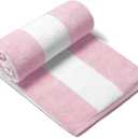 CLOWOOD Plush Oversized Beach Towel - Cotton 40 x 72 Inch Large Thick Pink Striped Cabana Pool Swimming Towel