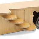 Wooden Hamster Hideout, Luxury Small Animal Hamster House with 2 Rooms and Funny Climbing Ladder Hamster Exercise Toys for Dwarf Hamster, Rat, Gerbil, Mouse (Yellow, Bear)