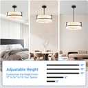 16'' Black Drum Chandelier, 3-Light Modern Chandelier with White Fabric Shade, Adjustable Height Pendant Lighting, Ceiling Light Fixture for Dining Room, Kitchen Island, Living Room, Bedroom