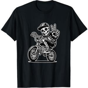Funny Peace Skeleton BMX Rider BMX Bike Boy T-Shirt, S