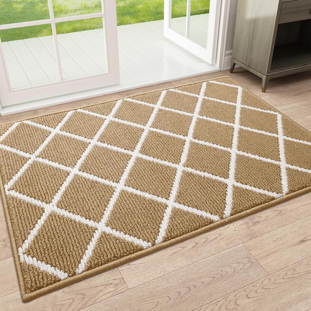 Finchitty Indoor Door Mat, Dirt Resistant and Absorbent, Low-Profile, Non-Slip, Washable Inside Floor Mats for Front Door, Back, and Entrance, 36" x 24", Beige
