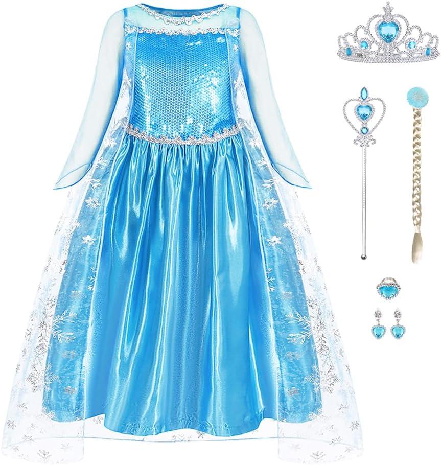 Elsa Dress Princess Costume for Girls Halloween Cosplay Princess Dress Up Luxury Birthday Outfit for Toddler Kids (3T)