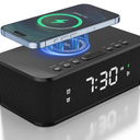 Digital Alarm Clock White Noise, Loud Digital Alarm Clocks Bedrooms, Alarm Clock Speaker Wireless Charger AUX USB Bluetooth Speaker 12/24H Dual Alarm Snooze Adjustable Brightness, Black