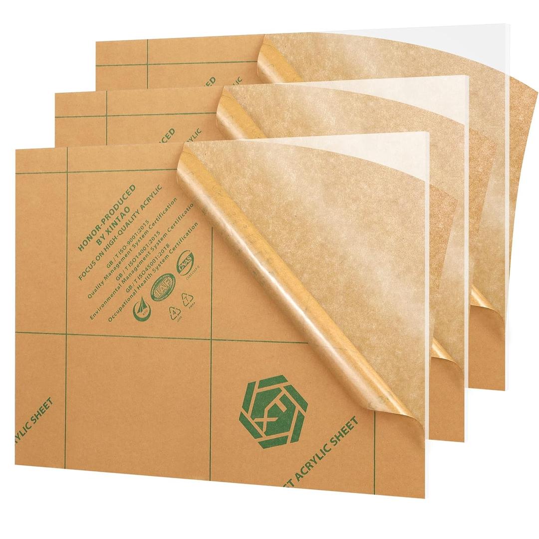 3 Pack 12" x 16" Clear Acrylic Sheet Plexiglass,ROMXECZ 1/8 inch Thick Clear Plastic Sheets,Glass Alternative for DIY Display Projects,Sign,Stand,Photo/Picture Frame,Painting,Tags-Transparent
