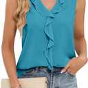 Blooming Jelly Women's V Neck Ruffle Sleeveless Business Casual Tank Top, small