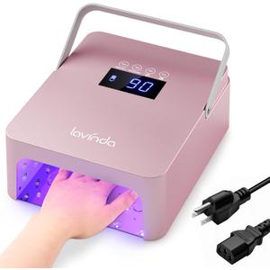 Lavinda 60W Large Professional Nail Lamp with Portable Handle, UV/LED Nail Dryer with Features Dual-Temp Control & LCD Timer,Rechargeable 5200mAh for Cordless Salon. (Rose Gold Pro)