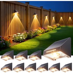 KOOPER Solar Fence Lights Outdoor Waterproof 10 Pack, Solar Fence Lights with Ultra-Bright LED Lens, 10 Modes & 9 Colors Outdoor Solar Lights for Fence, Backyard, Railing, Patio, Wall, Step, Deck