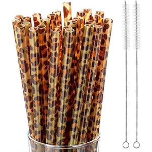 Leopard Straws Bulk Reusable Plastic Cheetah Animal Straws and Cleaning Brush for Women Tumblers Drinking Safari Wild Birthday Party Favors(Classic Style,27 Pieces)