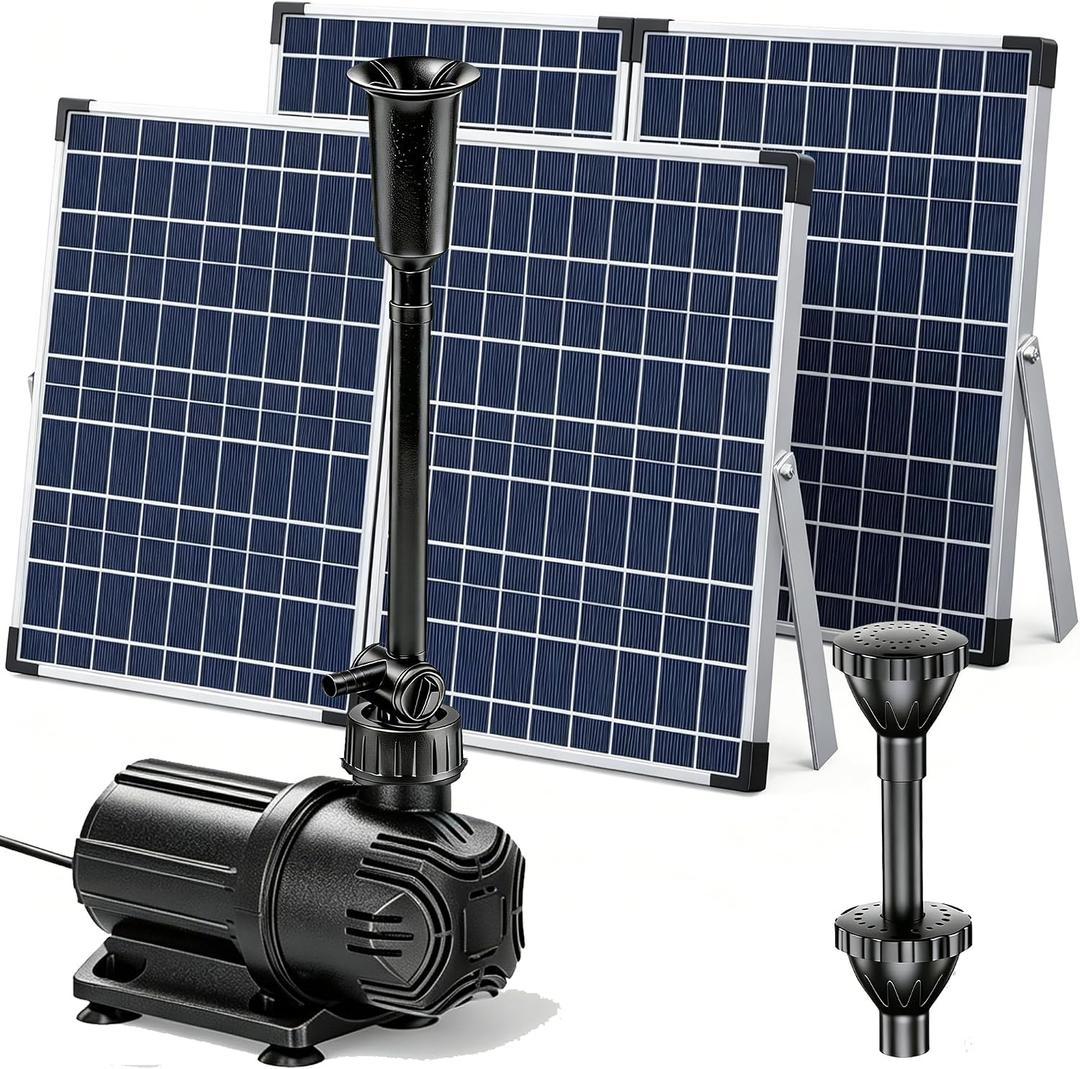 Antfraer 100W Solar Pond Pump, 1200GPH Solar Powered Water Fountain Pump with 3 Spray Nozzles, Solar Waterfall Pump & Solar Pond Aerator for Medium-Large Koi Pond Outdoor Garden Water Feature
