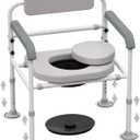 Adjustable Medical Bedside Commode Chair with Padded Backrest, Drop Arm Support, Height Adjustable White